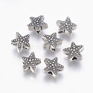 Tibetan Style Alloy Beads, Cadmium Free & Lead Free, Starfish/Sea Stars, Antique Silver, 10x11x5mm, Hole: 2mm(X-TIBE-H1078-AS-RS)