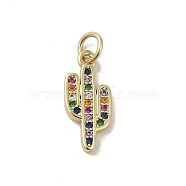 Real 18K Gold Plated Brass Pave Cubic Zirconia Pendants, with Jump Rings, Cactus, Colorful, 17x7.5x1.5mm, Hole: 3mm(KK-M283-05C-G)