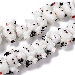 Handmade Lampwork Beads Strands, Cartoon Cattle, White, 14~18x13~16.5x19.5~23.5mm, Hole: 2mm, about 25pcs/strand, 11.42 inch(29cm)(LAMP-I022-21)