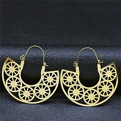 304 Stainless Steel Hollow Arch with Ring Hoop Earrings, Bohemia Earrings, Golden, 47x45mm(EJEW-Q789-04G)