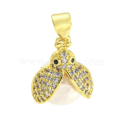 Rack Plating Brass Plastic Pearl Cubic Zirconia Pendants, Long-Lasting Plated, Lead Free & Cadmium Free, Real 18K Gold Plated, Insect, Real 18K Gold Plated, 18x13x11mm, Hole: 5x3.5mm(KK-B091-13)