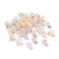 Plating Acrylic Charms, Pearlized, with ABS Plastic Light Gold Plated Loops, Round, Mixed Color, 12x8mm, Hole: 1.6mm(X1-OACR-N010-058B)