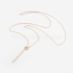 Brass Cross Chain Lariat Necklaces, with Brass Micro Pave Cubic Zirconia Charms and Cardboard Jewelry Boxes, Golden, 26.7 inch(67.8cm)(NJEW-JN02258)