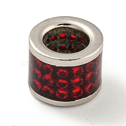Brass Enamel European Beads, Large Hole Beads, Column, Platinum, Dark Red, 8.5x7mm, Hole: 5mm(KK-G493-11B-02)