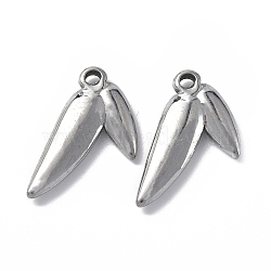 304 Stainless Steel Pendants, Leaf Charm, Stainless Steel Color, 18.5x10.5x2.8mm, Hole: 1.2mm(STAS-B034-01P)