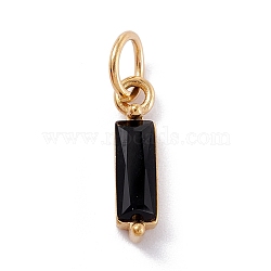 304 Stainless Steel Cubic Zirconia Pendants, Rectangle, Golden, Black, 17x4x4mm, Hole: 5mm(STAS-E487-21G-05)