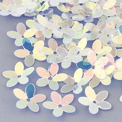 Plastic Paillette Beads, Sequins Beads, Flower, Clear, 10x10.5x0.5mm, Hole: 1mm, about 16000pcs/500g(PVC-R012-01190)
