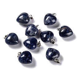 Natural Sodalite Pendants, with Platinum Brass Loops, Heart, 18~19x15~15.5x6~8mm, Hole: 6x2.5~3mm(G-I311-A17)