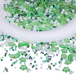 2 Bag Glass & Seed Beads, with Glitter Powder, Imitation Pearl & Transparent & Inside Colours, Moon & Star & Round, Lime Green, 2~16x2~11.5mm, Hole: 0.8~1.2mm(GLAA-SZC0001-94A)