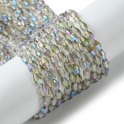 Transparent Electroplate Glass Beads Strands, Half Rainbow Plated, Faceted, Bicone, Lavender, 5x3.5mm, Hole: 0.9mm, about 95~96pcs/strand, 20.08''(51cm)(GLAA-K064-04A-HR01)