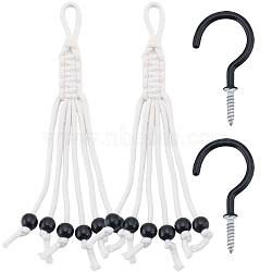 Wood Bead Banana Hangers, Handwoven Fruit Vegetable Hanging Cotton Rope, with Screw Hook, Black, 221x25x8mm(AJEW-WH0415-10B)