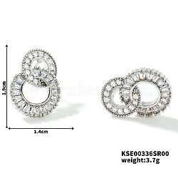 Shiny Double Ring Stud Earrings for Women, Fashionable and Elegant, Platinum, 19x14mm(AC3457-1)