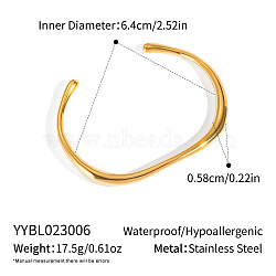 Minimalist 201 Stainless Steel C-Shaped Open Cuff Bangles for Women, Golden, Inner Diameter: 2-1/2 inch(6.4cm)(FO8073-1)