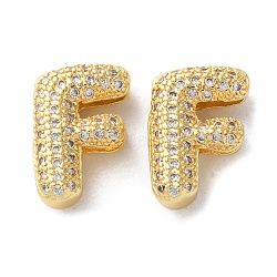 Rack Plating Brass Micro Pave Cubic Zirconia Slide Charms, Long-Lasting Plated, Lead Free & Cadmium Free, Real 18K Gold Plated, Letter, Letter F, 13.5x9x4.6mm, Hole: 10.4x1.7mm(KK-C084-34G-F)