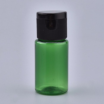 PET Plastic Empty Flip Cap Bottles, with Black PP Plastic Lids, for Travel Liquid Cosmetic Sample Storage, Green, 2.3x5.65cm, Capacity: 10ml(0.34 fl. oz).
