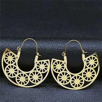 304 Stainless Steel Hollow Arch with Ring Hoop Earrings, Bohemia Earrings, Golden, 47x45mm