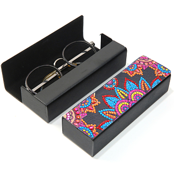 DIY Imitation Leather Glasses Case Diamond Painting Kits, Eyeglasses Case Craft with Magnetic Closure, with Glue Clay, Tray, Pen, Rhinestones, Flower Pattern, Case: 160x54x36mm