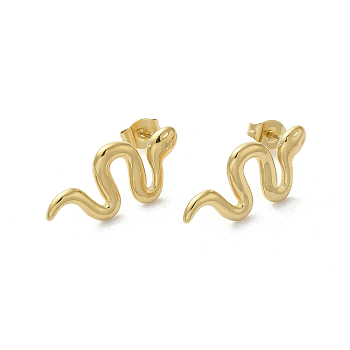 304 Stainless Steel Snake Stud Earrings for Women, Golden, 11x23mm