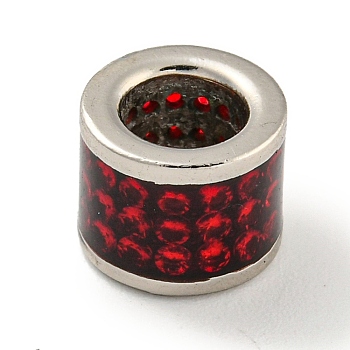 Brass Enamel European Beads, Large Hole Beads, Column, Platinum, Dark Red, 8.5x7mm, Hole: 5mm
