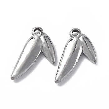304 Stainless Steel Pendants, Leaf Charm, Stainless Steel Color, 18.5x10.5x2.8mm, Hole: 1.2mm