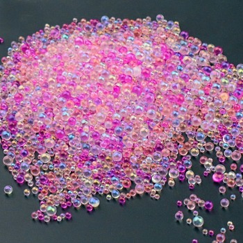AB Color Plated 3D Nail Art Glass Mini Ball Beads, Tiny Caviar Nail Beads, DIY Nails Art Round Decorations, Pearl Pink, 0.4~3mm, 720~1000pcs/bag