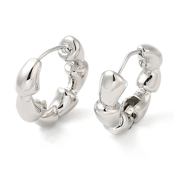 Rack Plating Brass Horn Hoop Earrings for Women, Ring, Platinum, 20x22x6mm