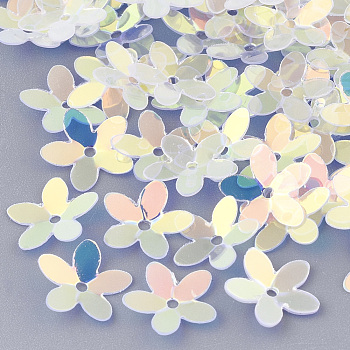 Plastic Paillette Beads, Sequins Beads, Flower, Clear, 10x10.5x0.5mm, Hole: 1mm, about 16000pcs/500g