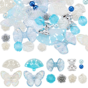 DIY Jewelry Making Finding Kit, Including Plastic Leaf & Plastic Butterfly & Acrylic Fan Pendants, Acrylic Flower, Plastic Bear Cabochons, Mixed Color, 212Pcs/set