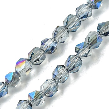 Electroplate Glass Beads Strands, Faceted Round, Light Steel Blue, 5.5x5x6mm, Hole: 1mm, about 101pcs/strand, 22.05''(56cm)