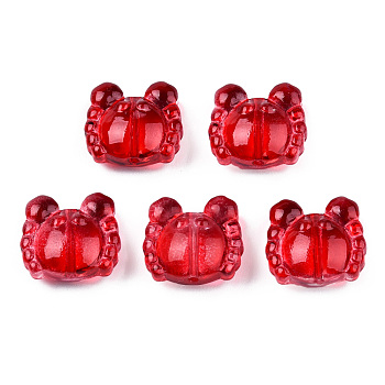 Transparent Spray Painted Glass Beads, Crab, Red, 13x14x6.5mm, Hole: 1mm