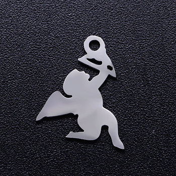 201 Stainless Steel Pendants, Cupid/Cherub, Stainless Steel Color, 23x21x1mm, Hole: 1.4mm