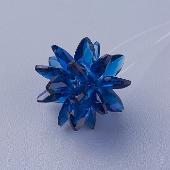 Glass Woven Beads, Flower/Sparkler, Made of Horse Eye Charms, Marine Blue, 13mm