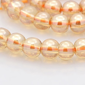 Pearl Luster Plated Glass Round Beads Strands, Sandy Brown, 6mm, Hole: 1mm, about 69pcs/strand, 16.1 inch