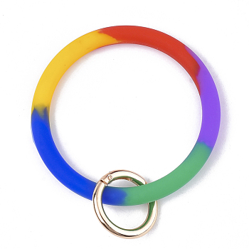 Silicone Bangle Keychains, with Alloy Spring Gate Rings, Light Gold, Colorful, 115mm
