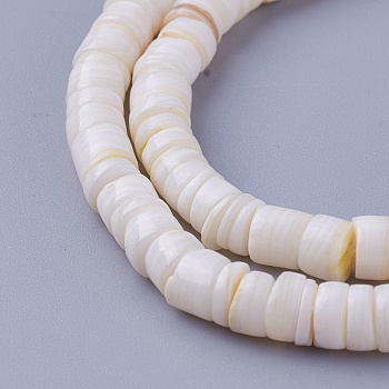 Natural Shell Beads Strands, Dyed, Disc, Seashell Color, 4.9~6x0.4~6mm, Hole: 1.4mm, about 15.94 inch~16.14 inch(40.5~41cm)