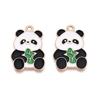 Panda Theme Alloy Enamel Pendants, Light Gold, Lead Free & Cadmium Free, Green, 27x18.5x1mm, Hole: 1.8mm