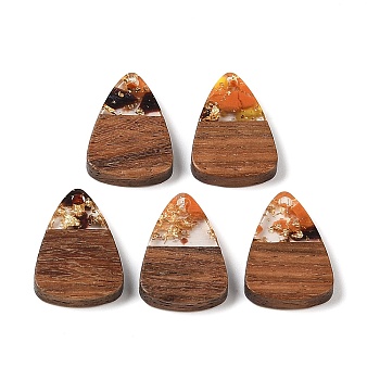 Resin & Wood Pendants, with Gold Foil, Triangle Charm, Saddle Brown, 23x15x3mm, Hole: 2mm