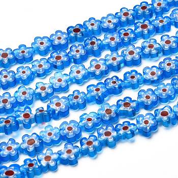 Handmade Millefiori Glass Bead Strands, Flower, Deep Sky Blue, 6.4~9x3.2mm, Hole: 1mm, about 56pcs/Strand, 15.75''(40cm)