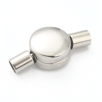 304 Stainless Steel European Style Clasps, Curved Flat Round, Stainless Steel Color, 20x10x6.5mm, Hole: 3mm