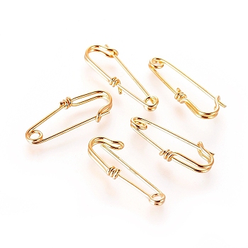 Brass Safety Pins, Kilt Pins, Brooch Findings, Real 18K Gold Plated, 20~24x7.5x2mm, Hole: 1.5mm, Pin: 0.7mm