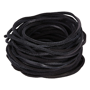 Flat Leather Jewelry Cord, Jewelry DIY Making Material, Black, 3x2mm, about 10.94 Yards(10m)/Roll