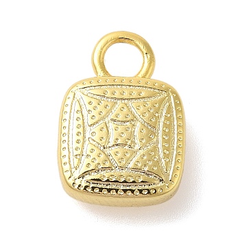 Lock Shape Rack Plating Brass Pendants Charms, Lead Free & Cadmium Free, Real 18K Gold Plated, 13x9x3mm, Hole: 3mm