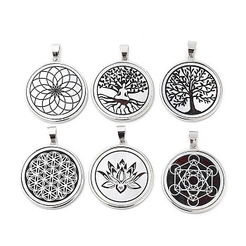 Natural White Shell Pendants, Platinum Plated Brass Flat Round Charms, Mixed Shapes, 30x27x3mm, Hole: 4x6mm