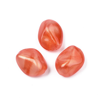 Opaque Acrylic Beads, Two Tone Color, with Glitter Powder, Nuggets, Orange Red, 25.5x20x12.5mm, Hole: 2mm, about 135pcs/500g