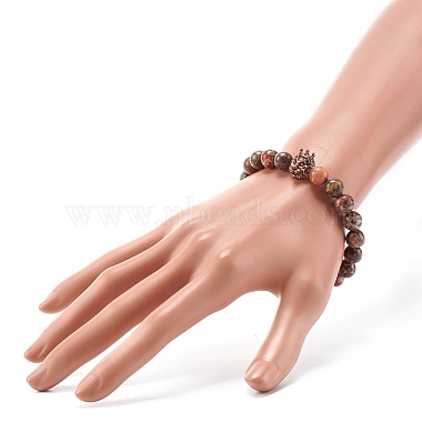 Natural Leopard Skin Jasper Round Beads Yoga Stretch Bracelet for Men Women(BJEW-JB06928)-5