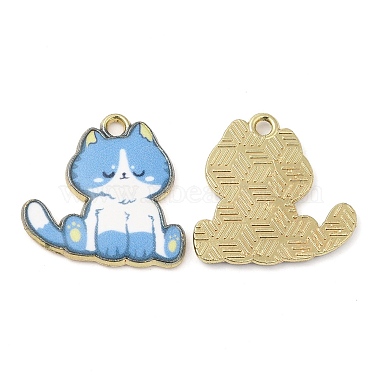 Golden Deep Sky Blue Cat Shape Alloy+Enamel Pendants