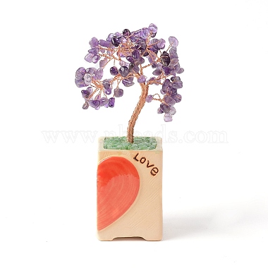 Árbol del dinero del corazón decoraciones de exhibición de bonsái de amatista natural(DJEW-G027-16RG-01)-3