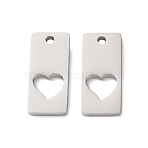 304 Stainless Steel Pendants, Cut-Out Rectangle with Heart Charms, Stainless Steel Color, 18x8x1.3mm, Hole: 1.6mm(STAS-E529-01P)