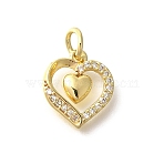 Brass Micro Pave Clear Cubic Zirconia Pendants, Heart Charms, with Jump Ring, Real 18K Gold Plated, 12x10.5x2mm, Hole: 3mm(KK-M297-12G)