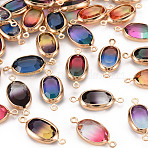 Two Tone Glass Links Connectors, with Golden Tone Brass Findings, Cadmium Free & Nickel Free & Lead Free, Faceted, Oval, Mixed Color, 20x9x4mm, Hole: 1.2mm(GLAA-Q088-005)